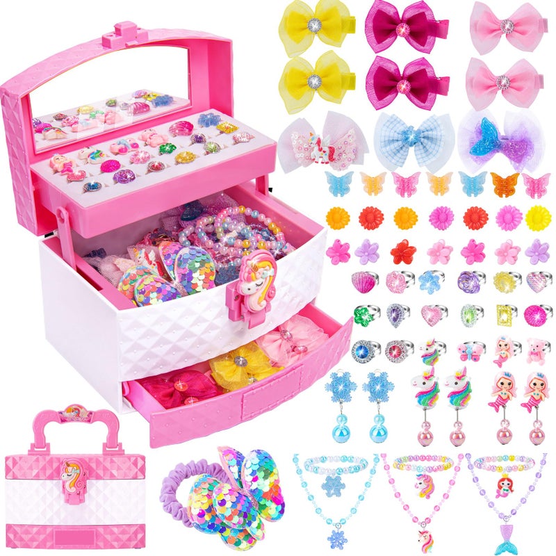 MOZXEBOK Jewelry Toys for Girls  Adjustable Rings  Bracelets  Necklaces  Butterfly Hair Clips  Toddler Bows  Unicorns Kids Toys Set for Princess Dress Up  Christmas Birthday Gifts  3 4 5 6 7 8 9+ Year Old Girl - Image 1